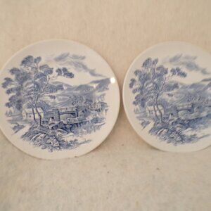 Vintage Enoch Wedgwood Countryside Blue and White Salad Plates Set Of 2
